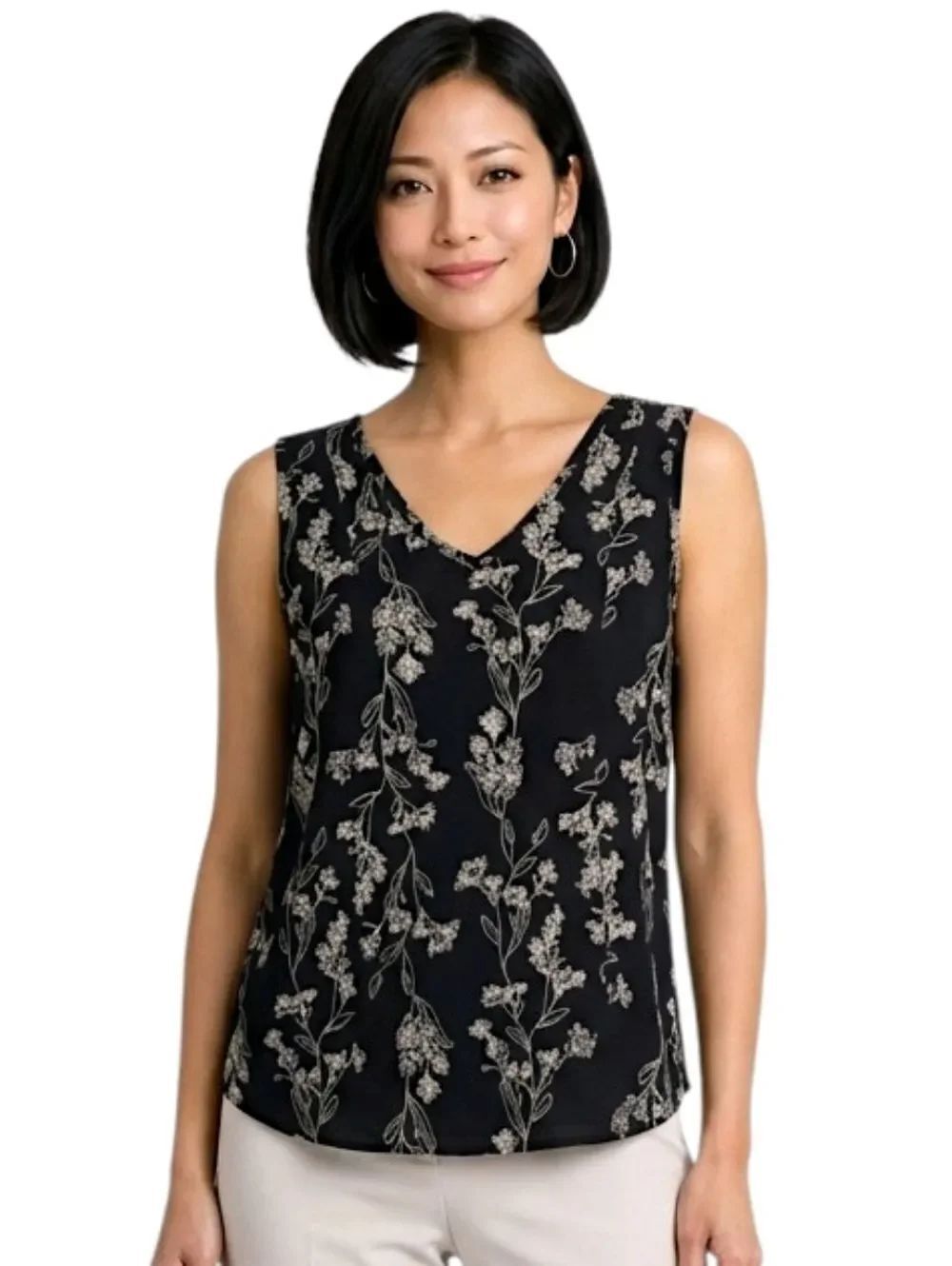 Old Navy Black Floral Print V-neck Sleeveless Top Size SP